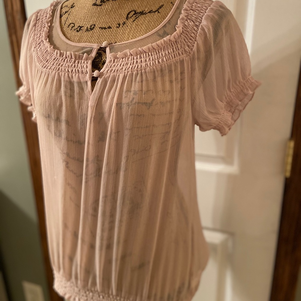 EXPRESS sheer blush two-button blouse XS